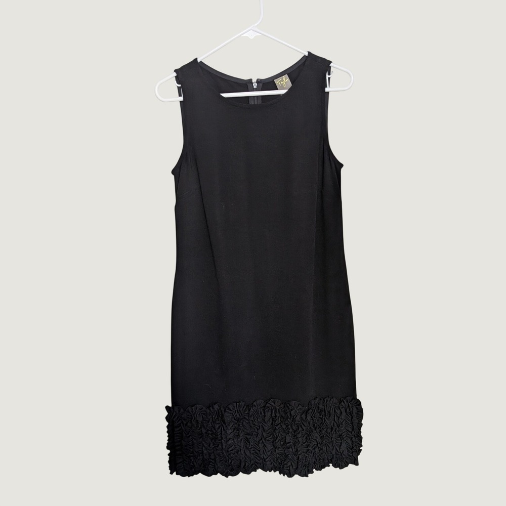 Taylor Black Sleeveless Sheath Dress Thick Ruffled Hem Size 6 Flapper